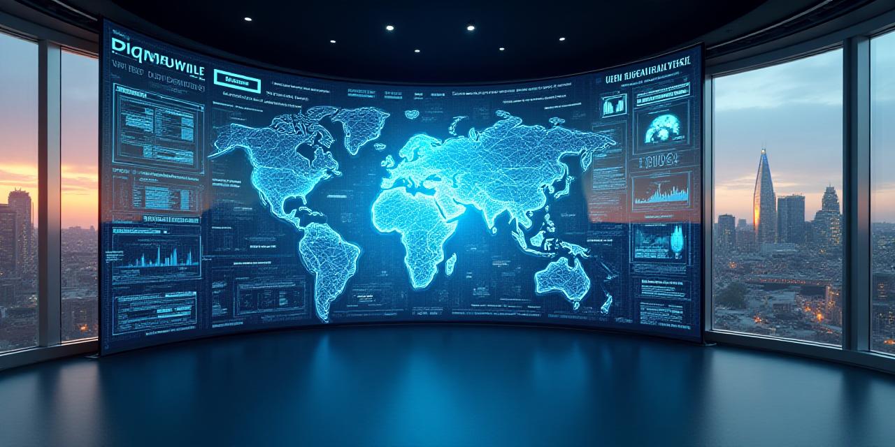 Data visualization dashboard showing predictive growth curves and global connectivity